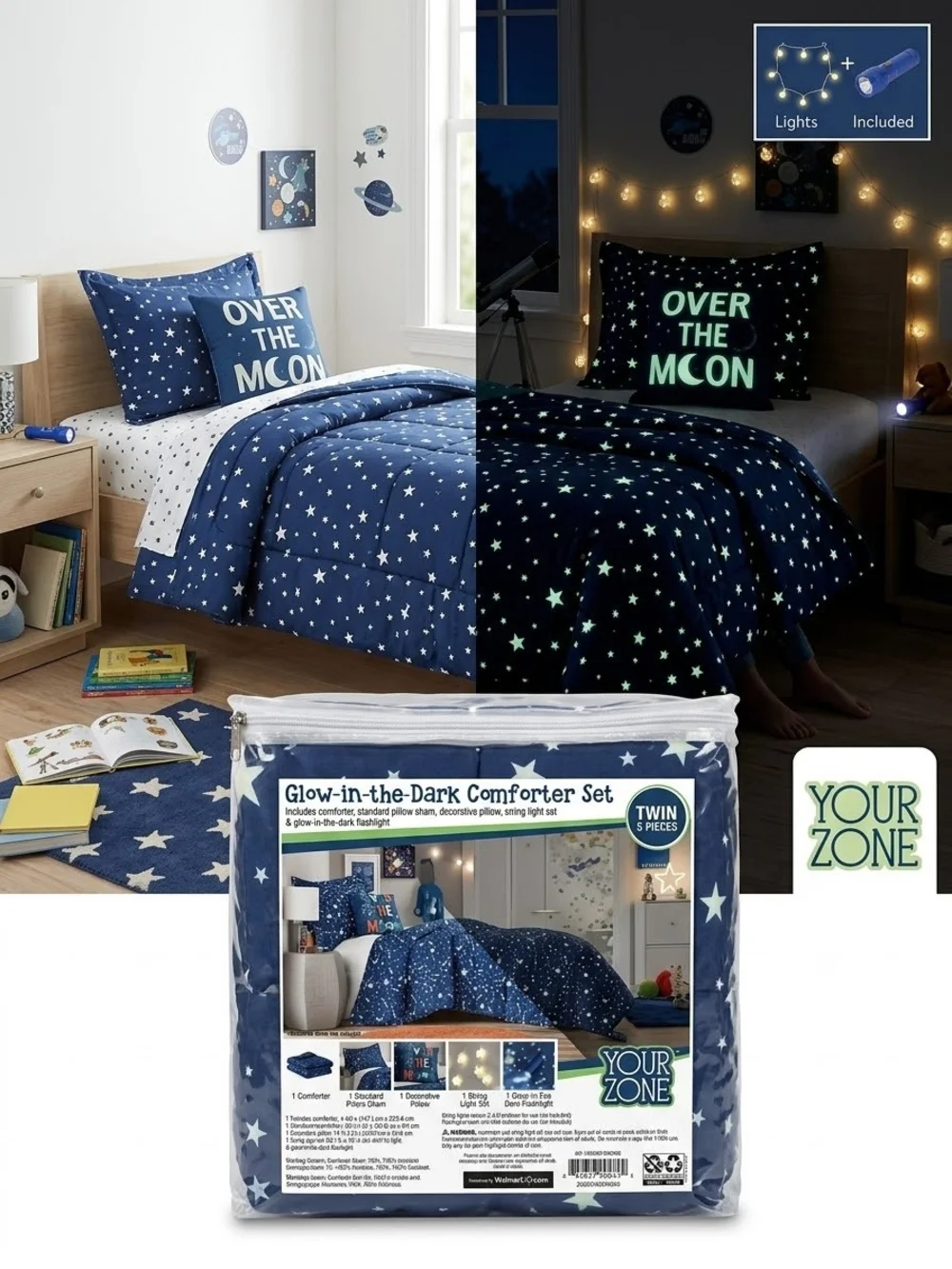 Glow-In-The-Dark Star Comforter Set - Navy